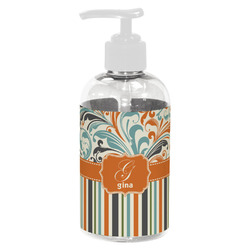 Orange Blue Swirls & Stripes Plastic Soap / Lotion Dispenser (8 oz - Small - White) (Personalized)