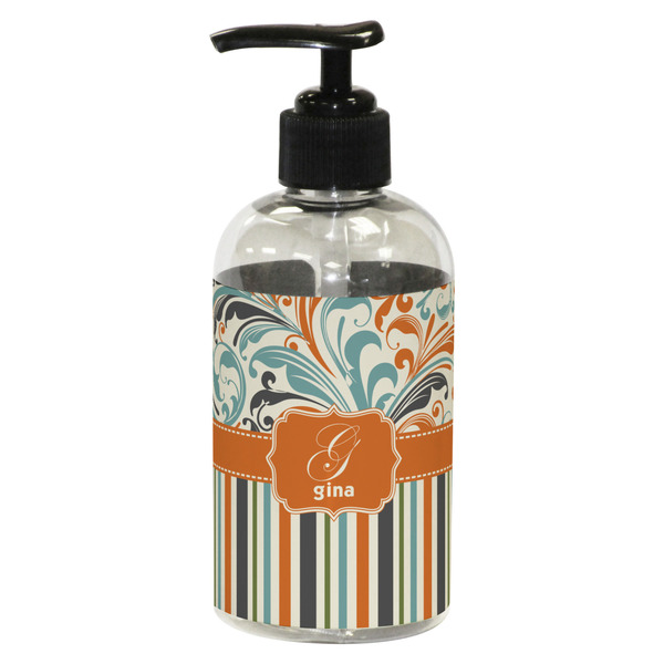 Custom Orange Blue Swirls & Stripes Plastic Soap / Lotion Dispenser (8 oz - Small - Black) (Personalized)
