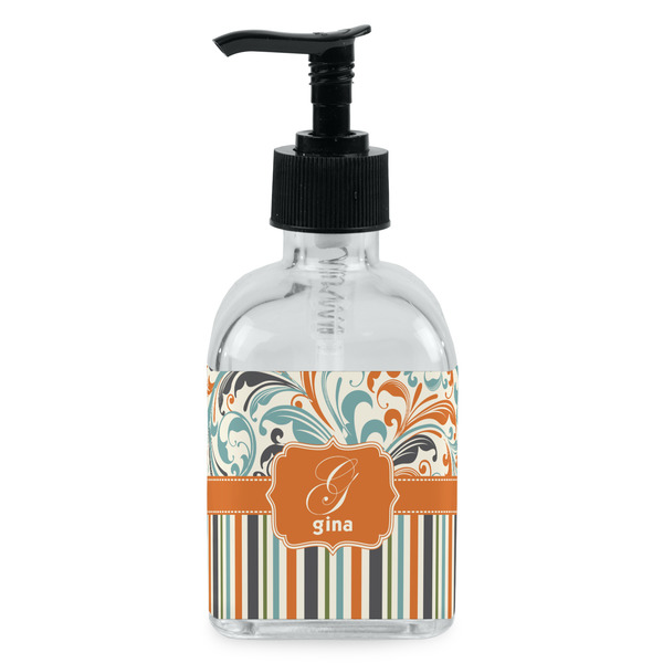 Custom Orange Blue Swirls & Stripes Glass Soap & Lotion Bottle - Single Bottle (Personalized)
