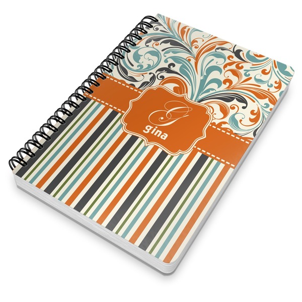 Orange Blue Swirls & Stripes Spiral Journal 7 x 10 - Main
