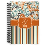 Orange Blue Swirls & Stripes Spiral Notebook (Personalized)