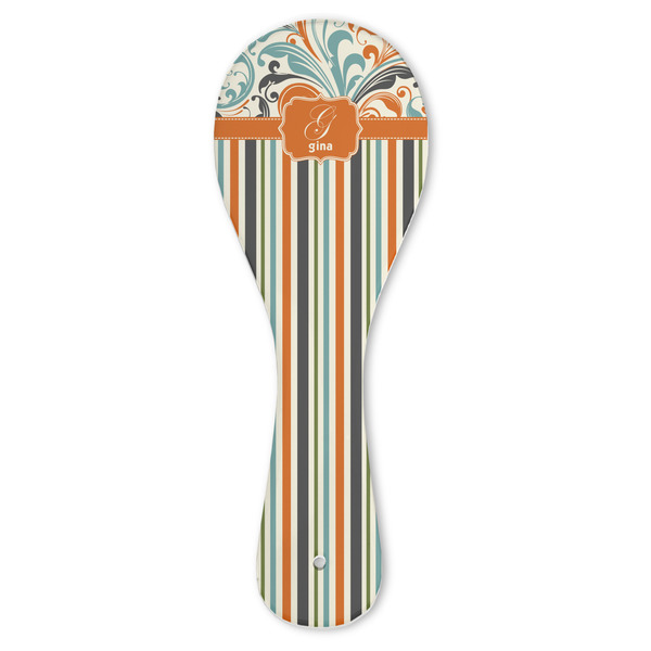 Custom Orange Blue Swirls & Stripes Ceramic Spoon Rest (Personalized)