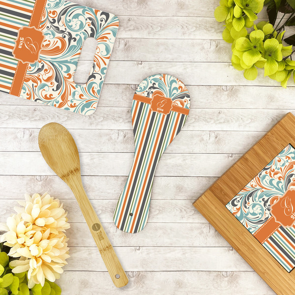 Orange Blue Swirls & Stripes Spoon Rest Trivet - LIFESTYLE
