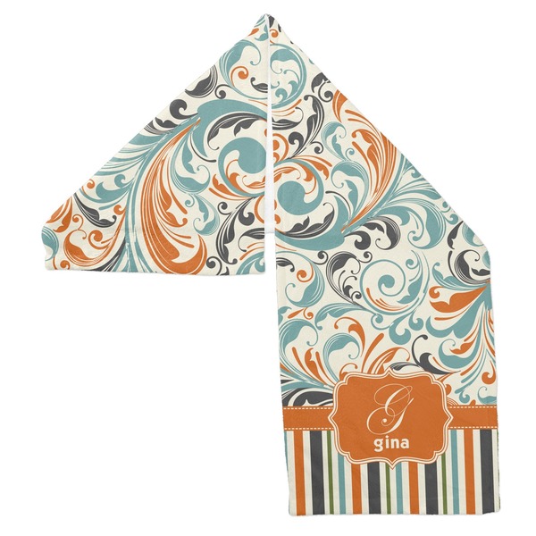 Orange Blue Swirls & Stripes Sports Towel Folded - Both Sides Showing