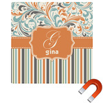 Orange Blue Swirls & Stripes Square Car Magnet - 10" (Personalized)