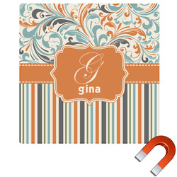 Orange Blue Swirls & Stripes Square Car Magnet - 10" (Personalized)
