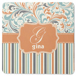 Orange Blue Swirls & Stripes Square Rubber Backed Coaster (Personalized)
