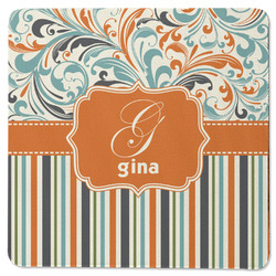 Orange Blue Swirls & Stripes Square Rubber Backed Coaster (Personalized)