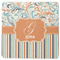 Orange Blue Swirls & Stripes Square Rubber Backed Coaster (Personalized)