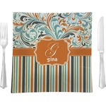 Orange Blue Swirls & Stripes Glass Square Lunch / Dinner Plate 9.5" (Personalized)