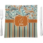 Orange Blue Swirls & Stripes 9.5" Glass Square Lunch / Dinner Plate- Single or Set of 4 (Personalized)