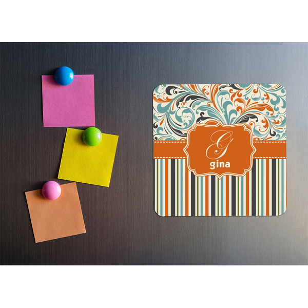Orange Blue Swirls & Stripes Square Fridge Magnet - LIFESTYLE