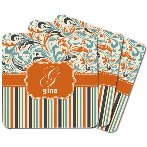 Orange Blue Swirls & Stripes Square Fridge Magnet - MAIN