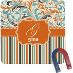 Orange Blue Swirls & Stripes Square Fridge Magnet (Personalized)
