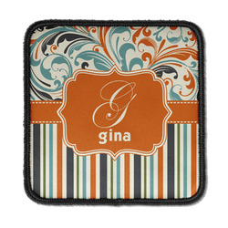 Orange Blue Swirls & Stripes Iron On Square Patch w/ Name and Initial