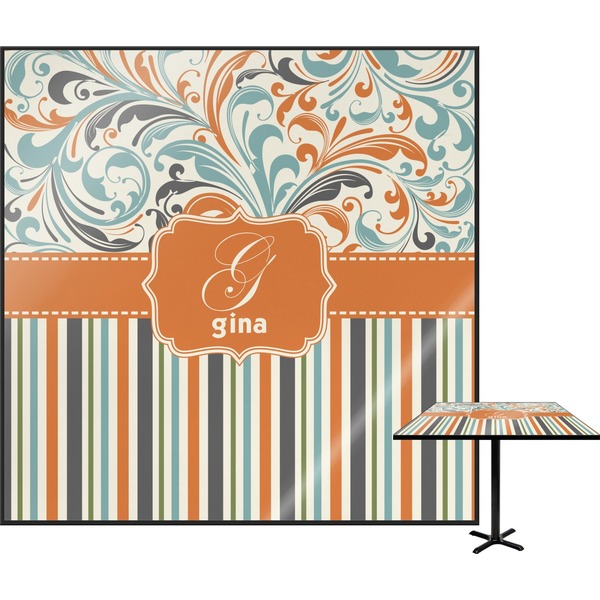 Custom Orange Blue Swirls & Stripes Square Table Top (Personalized)