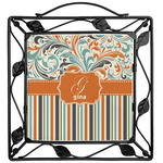 Orange Blue Swirls & Stripes Square Trivet (Personalized)