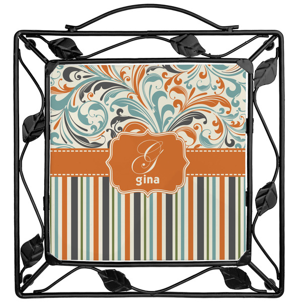 Custom Orange Blue Swirls & Stripes Square Trivet (Personalized)