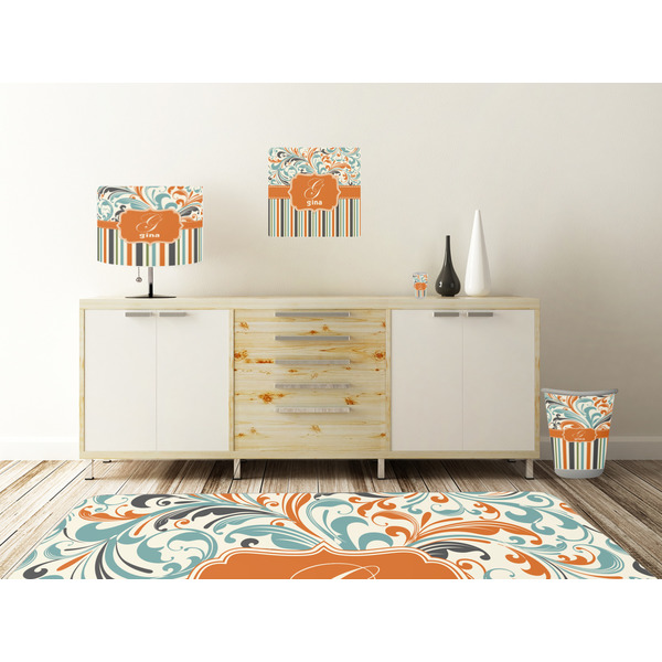 Orange Blue Swirls & Stripes Square Wall Decal Wooden Desk