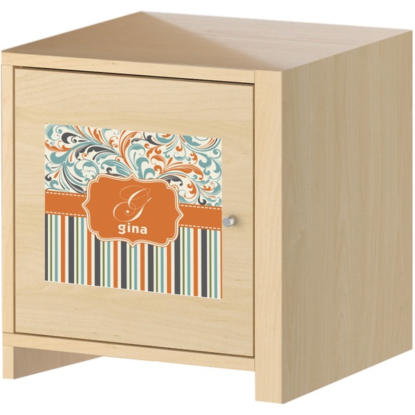 Orange Blue Swirls & Stripes Square Wall Decal on Wooden Cabinet