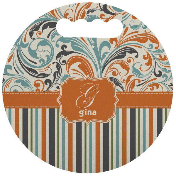 Custom Orange Blue Swirls & Stripes Stadium Cushion (Round) (Personalized)