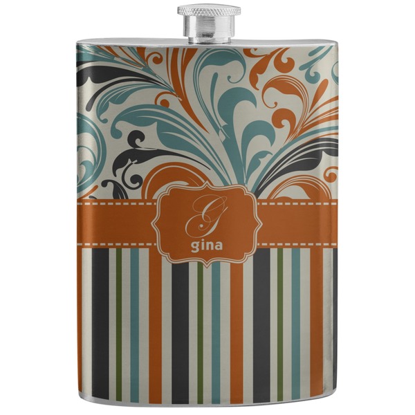 Custom Orange Blue Swirls & Stripes Stainless Steel Flask (Personalized)