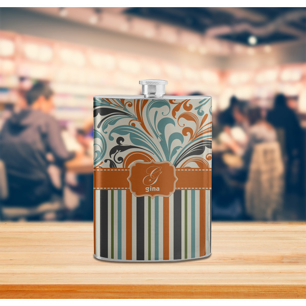 Orange Blue Swirls & Stripes Stainless Steel Flask - LIFESTYLE 2