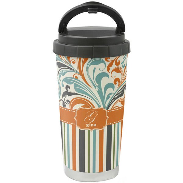 Custom Orange Blue Swirls & Stripes Stainless Steel Coffee Tumbler (Personalized)