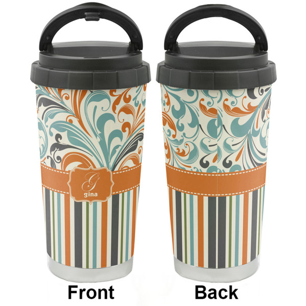 Orange Blue Swirls & Stripes Stainless Steel Travel Cup - Apvl