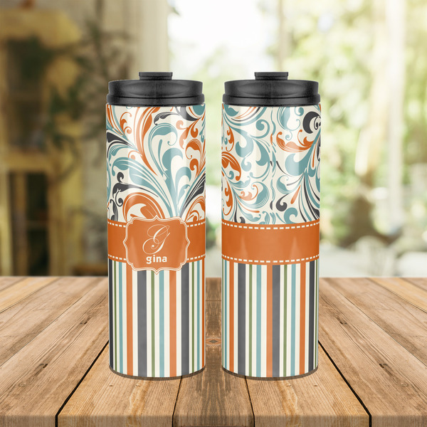 Orange Blue Swirls & Stripes Stainless Steel Tumbler - Lifestyle