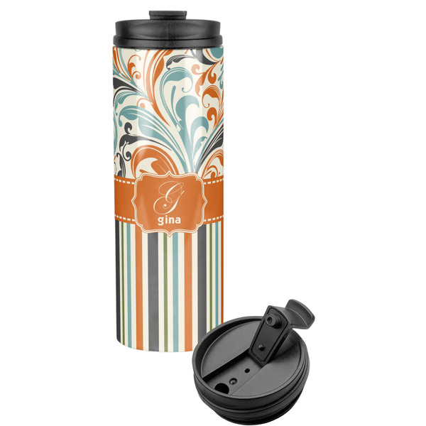 Custom Orange Blue Swirls & Stripes Stainless Steel Skinny Tumbler (Personalized)