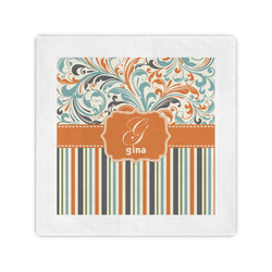 Orange Blue Swirls & Stripes Cocktail Napkins (Personalized)