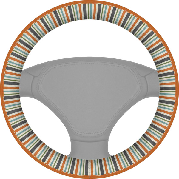 Custom Orange Blue Swirls & Stripes Steering Wheel Cover