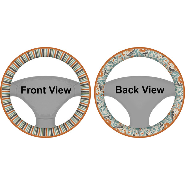 Orange Blue Swirls & Stripes Steering Wheel Cover- Front and Back