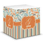 Orange Blue Swirls & Stripes Sticky Note Cube (Personalized)
