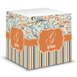 Orange Blue Swirls & Stripes Sticky Note Cube (Personalized)