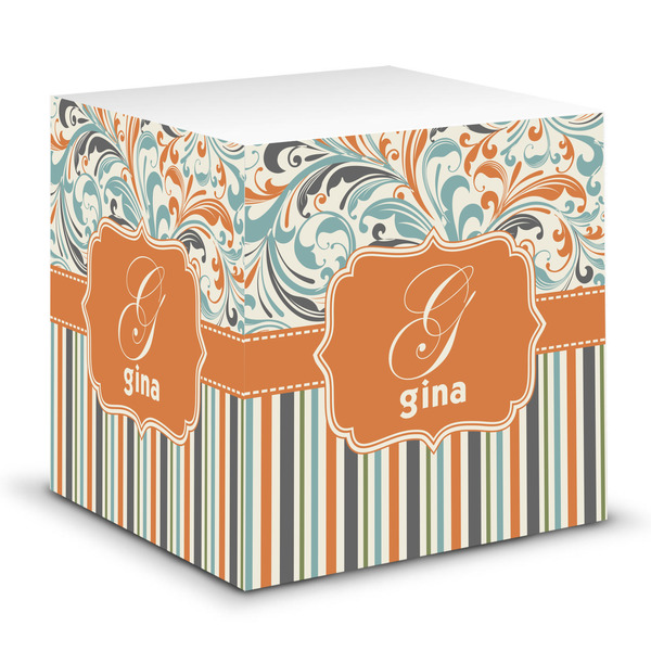 Custom Orange Blue Swirls & Stripes Sticky Note Cube (Personalized)