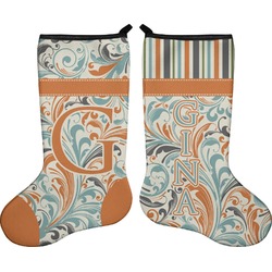 Orange Blue Swirls & Stripes Holiday Stocking - Double-Sided - Neoprene (Personalized)
