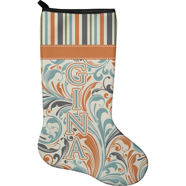 Custom Orange Blue Swirls & Stripes Holiday Stocking - Single-Sided - Neoprene (Personalized)