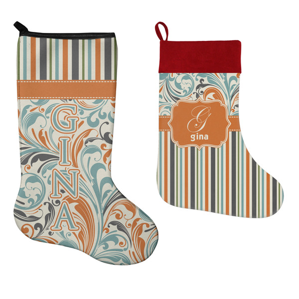 Orange Blue Swirls & Stripes Stockings - Side by Side compare