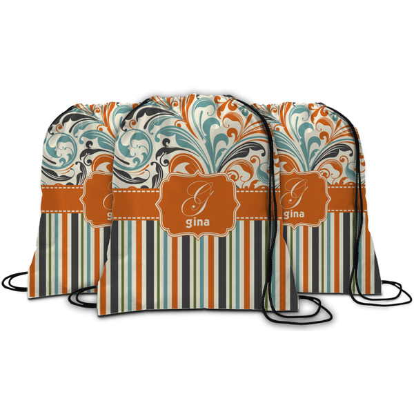 Orange Blue Swirls & Stripes String Backpack - MAIN
