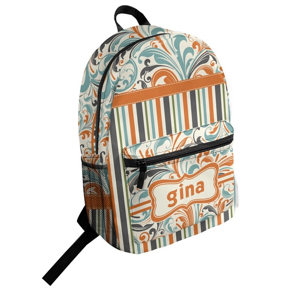 Custom Orange Blue Swirls & Stripes Student Backpack (Personalized)