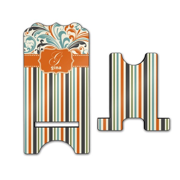 Orange Blue Swirls & Stripes Stylized Phone Stand - Front & Back - Large