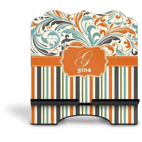 Orange Blue Swirls & Stripes Stylized Tablet Stand - Front without iPad