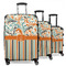 Orange Blue Swirls & Stripes 3 Piece Luggage Set - 20" Carry On, 24" Medium Checked, 28" Large Checked (Personalized)