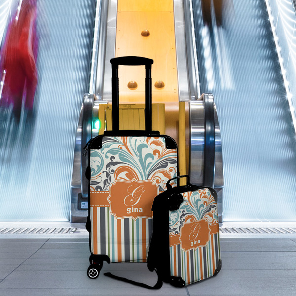 Orange Blue Swirls & Stripes Suitcase Set 4 - IN CONTEXT