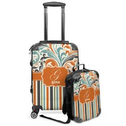 Orange Blue Swirls & Stripes Kids 2-Piece Luggage Set - Suitcase & Backpack (Personalized)