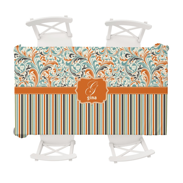 Custom Orange Blue Swirls & Stripes Tablecloth - 58"x102" (Personalized)