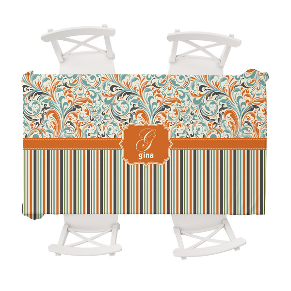 Custom Orange Blue Swirls & Stripes Tablecloth - 58"x102" (Personalized)
