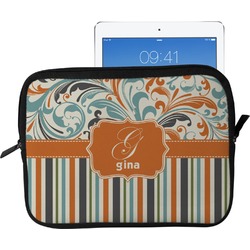 Orange Blue Swirls & Stripes Tablet Case / Sleeve - Large (Personalized)